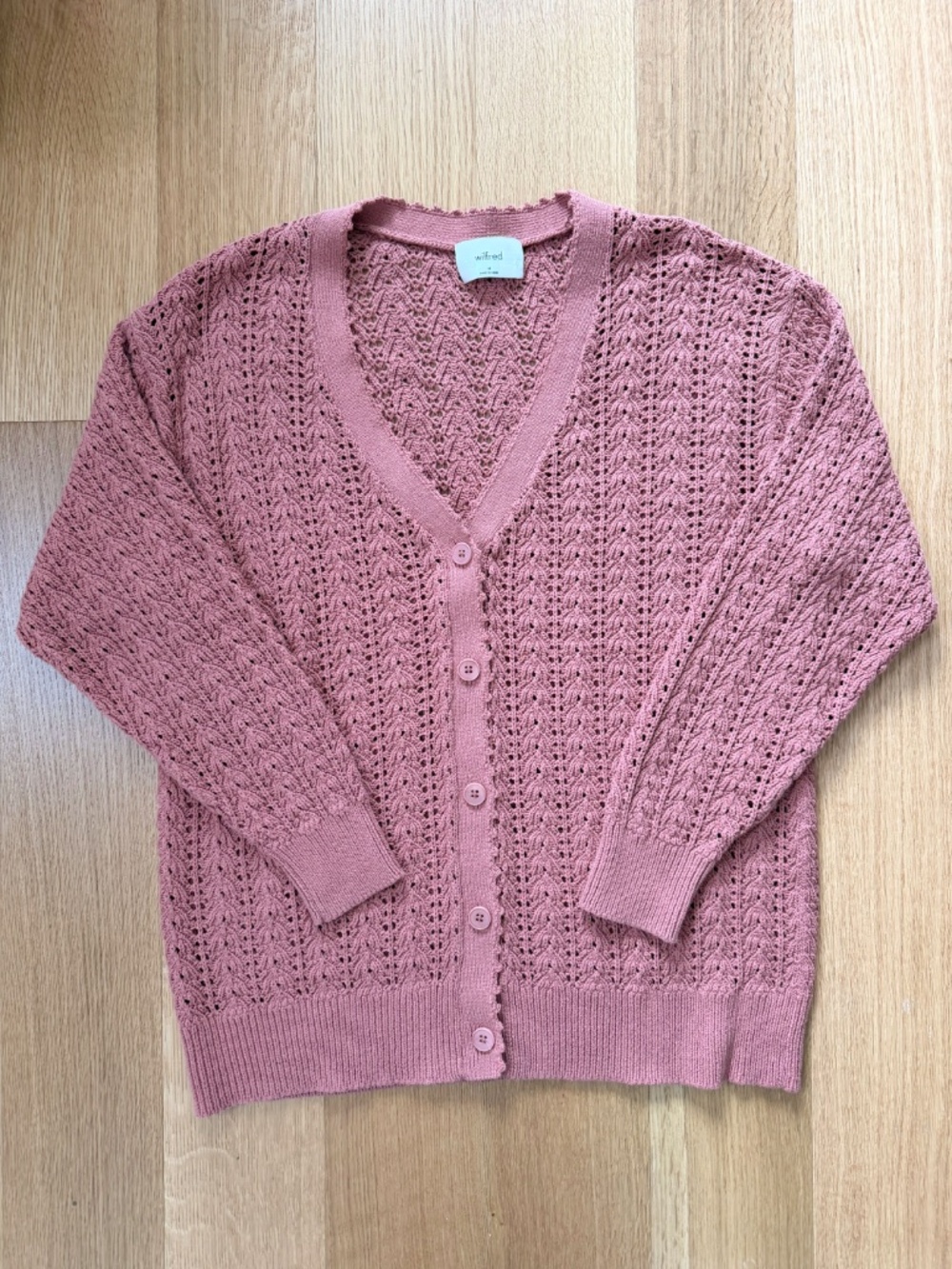 Aritzia Wilfred Reverence Cardigan Crochet Cotton Knit in Earthen Red Medium